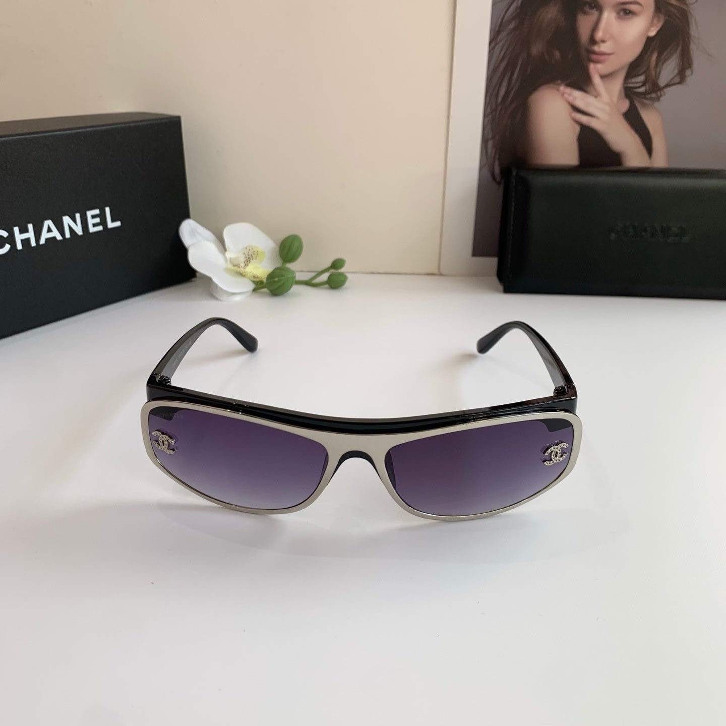 CHANEL | Rhinestone Sunglasses | PurplePlastic Y2K Crystal Logo