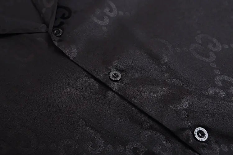 Gucci | Monogram Silk Button-Up Shirt | Black GG Pattern | Short Sleeve Gucci