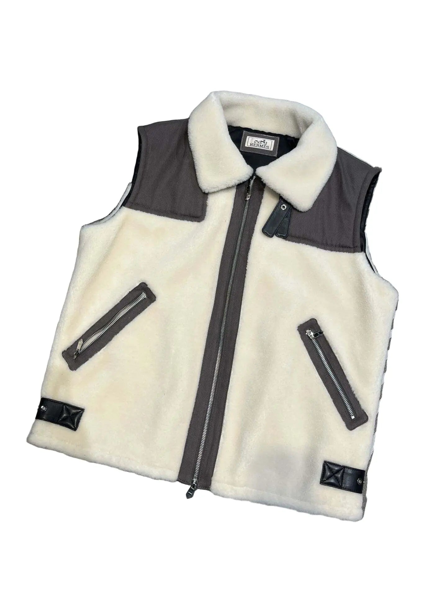 Hermès | Black Leather Jacket with Shearling Collar Hermes