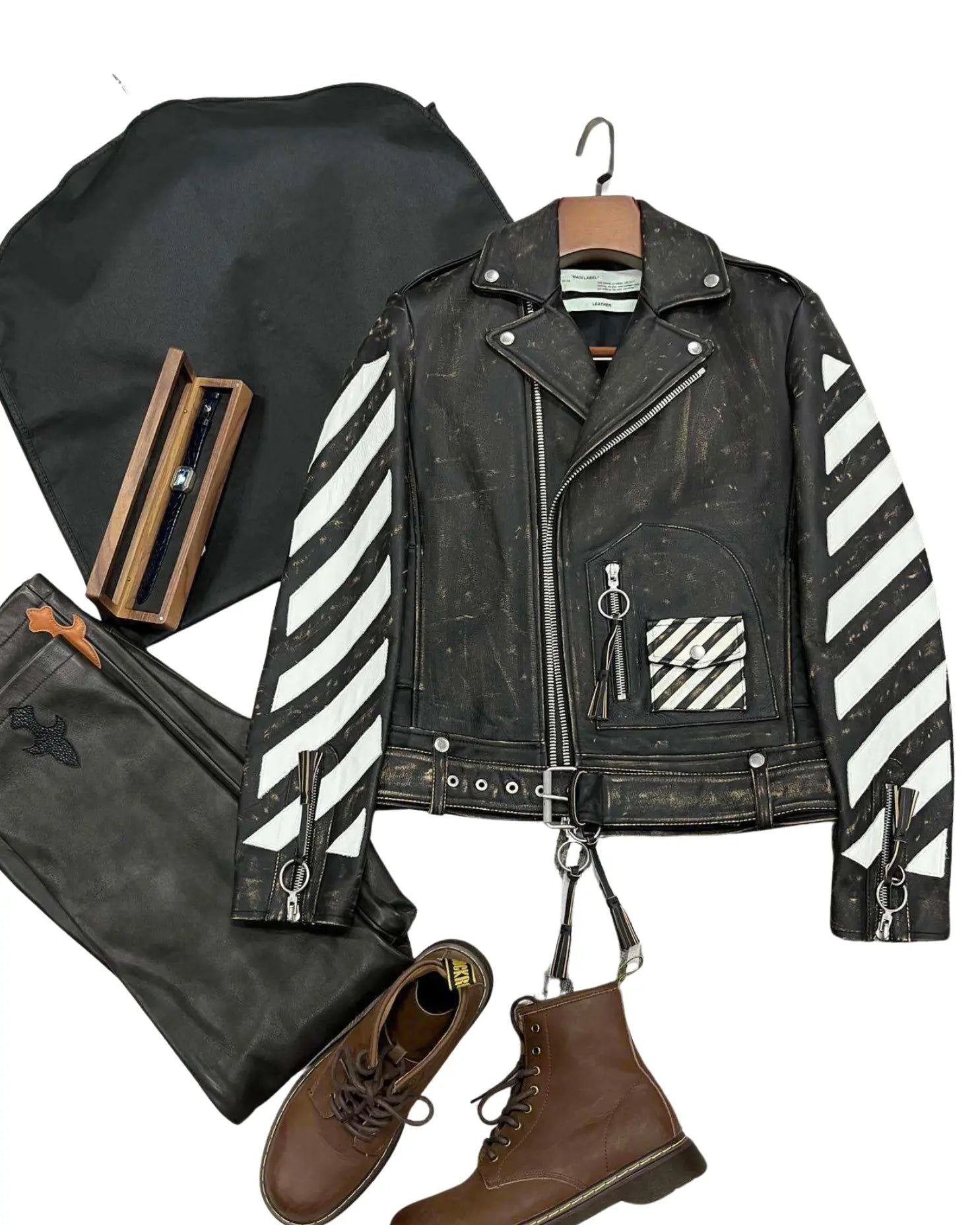 Off-White | Black Leather Arrow Biker Jacket Off-White