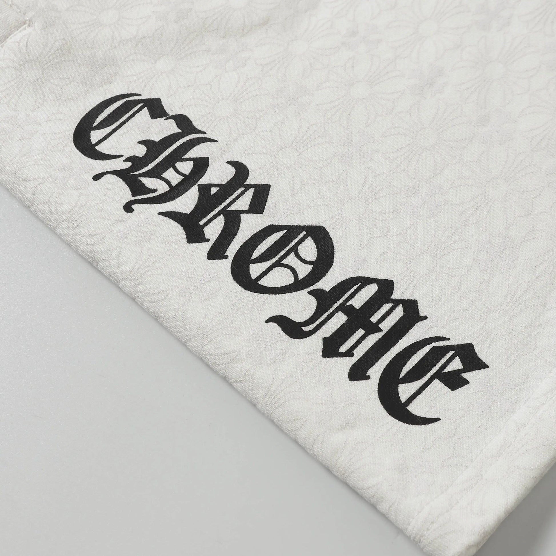 Chrome Hearts | Vertical Gothic Print Shorts | Black & White Chrome Hearts