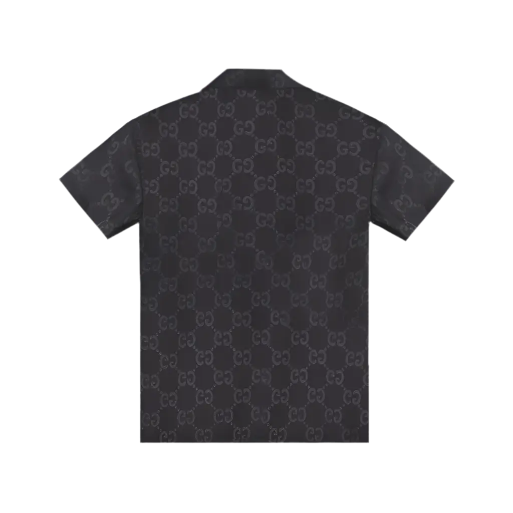 Gucci | Monogram Silk Button-Up Shirt | Black GG Pattern | Short Sleeve Gucci