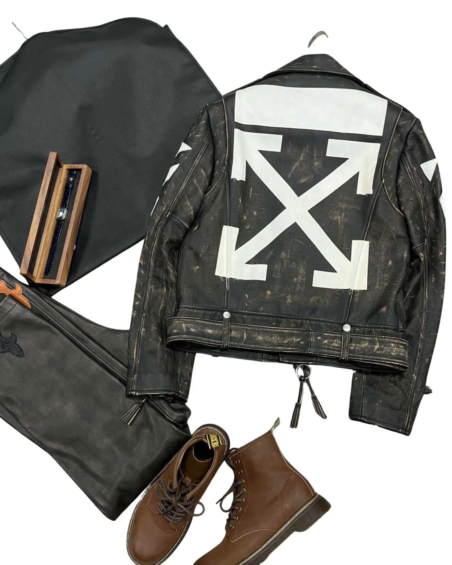 Off-White | Black Leather Arrow Biker Jacket Off-White