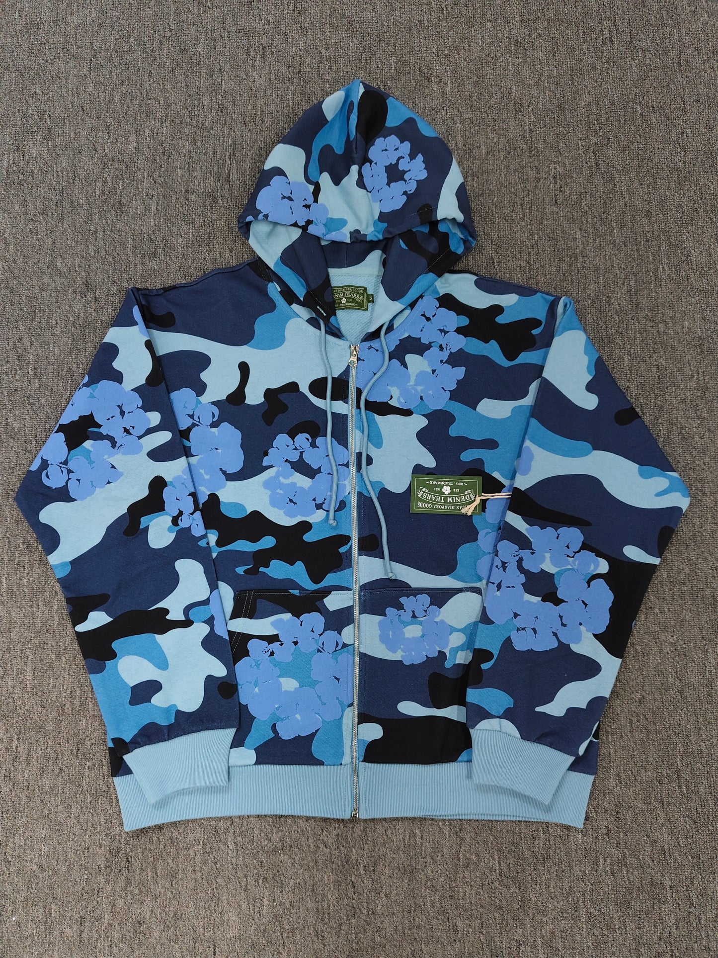 Denim Tears | Camo Floral Zip Hoodie | Blue, Grey, Beige Camo