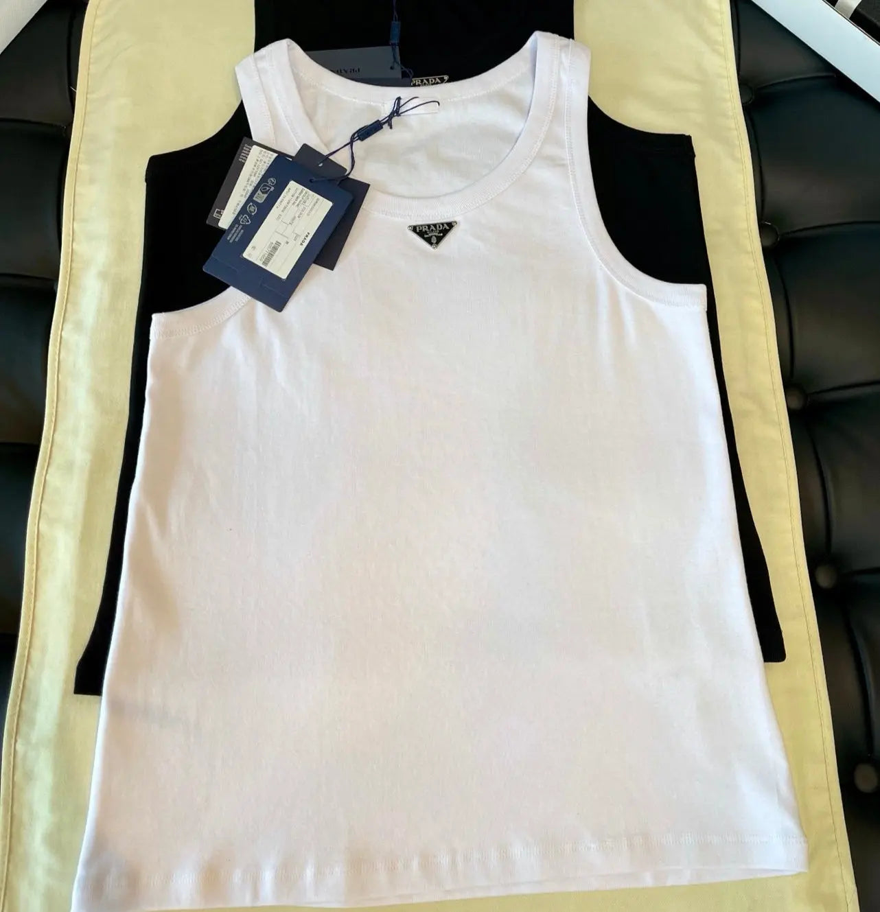 Prada | Triangle Logo Cotton Ribbed Tank Top Mens Prada