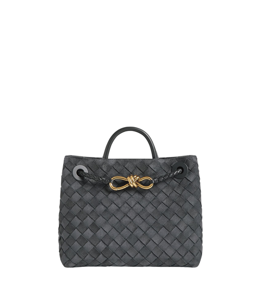 Bottega Veneta | Small Andiamo | Graphite Intrecciato Leather | Gold Knot Accent