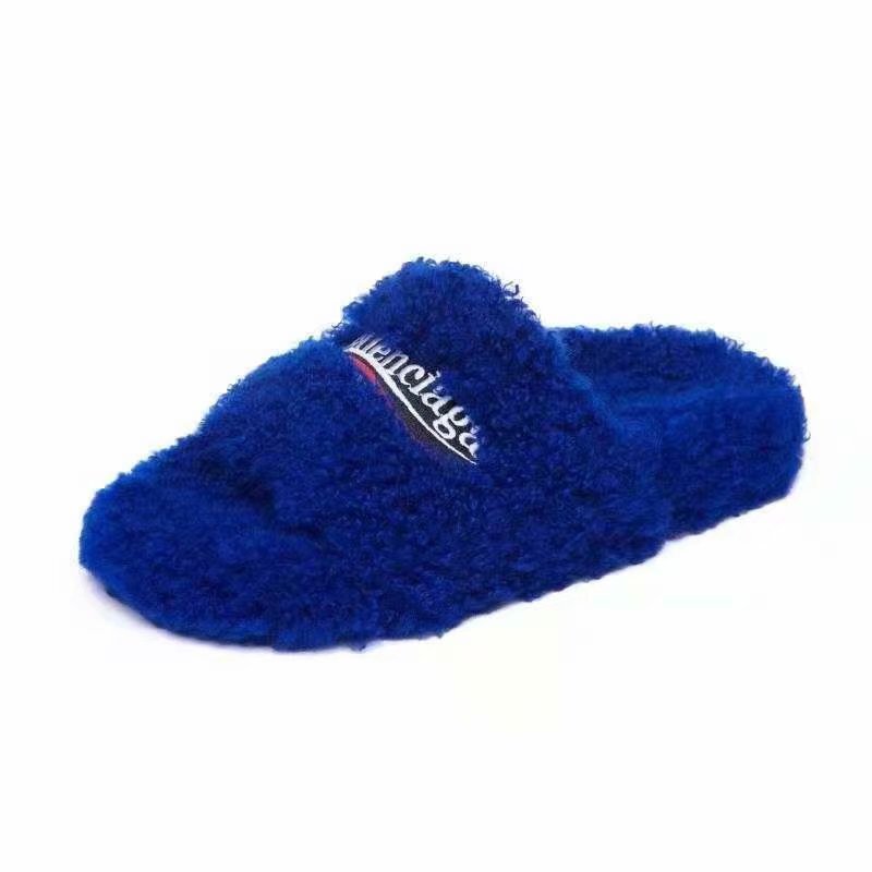 Balenciaga | Slide Sandal | Furry Synthetic fur, white and red political campaign artwork embroideries | Multi Color Choices