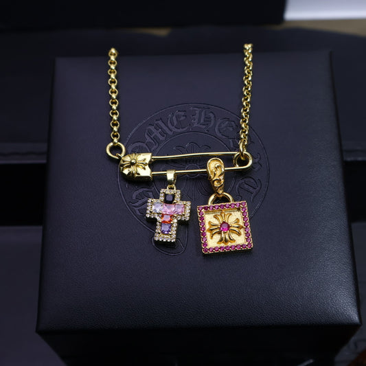 Chrome Hearts | Gold-Tone Cross & Square Charm Necklace