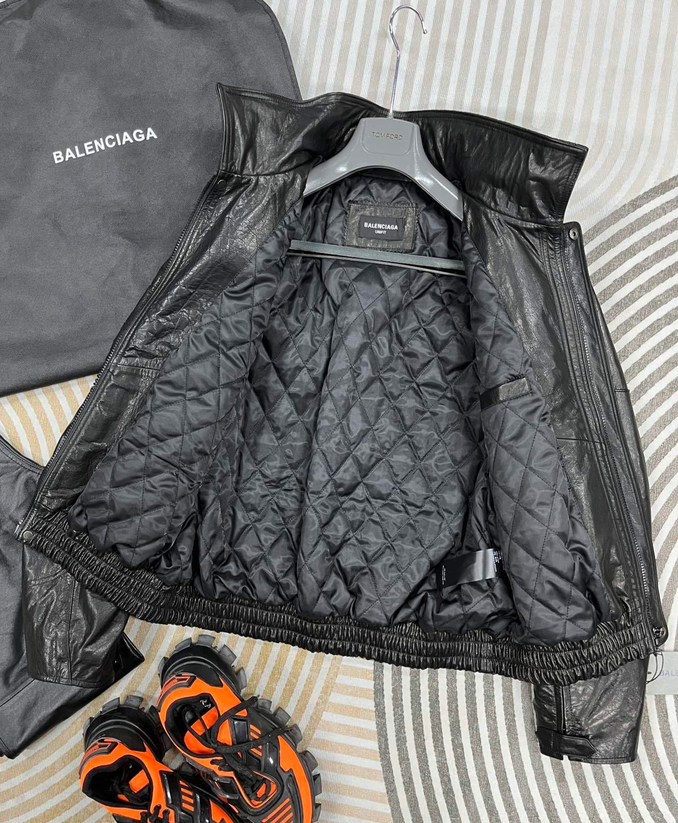 Balenciaga | Black Leather Bomber Jacket