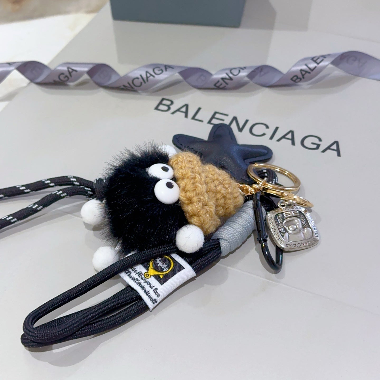 Balenciaga | Fuzzy Plush Crochet Key Holder with Logo Charm