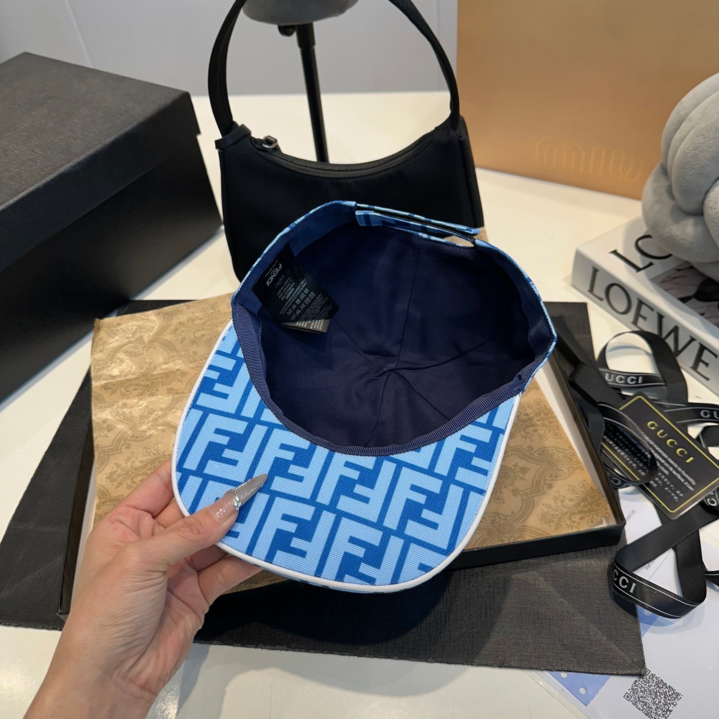 Fendi | Blue FF Monogram Canvas Baseball Cap | Adjustable Strap - Dark or Light Blue