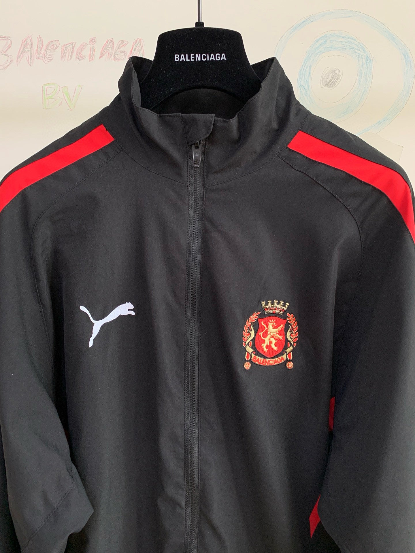 Balenciaga x Puma | Black Crest Track Jacket | Red Stripe Detail