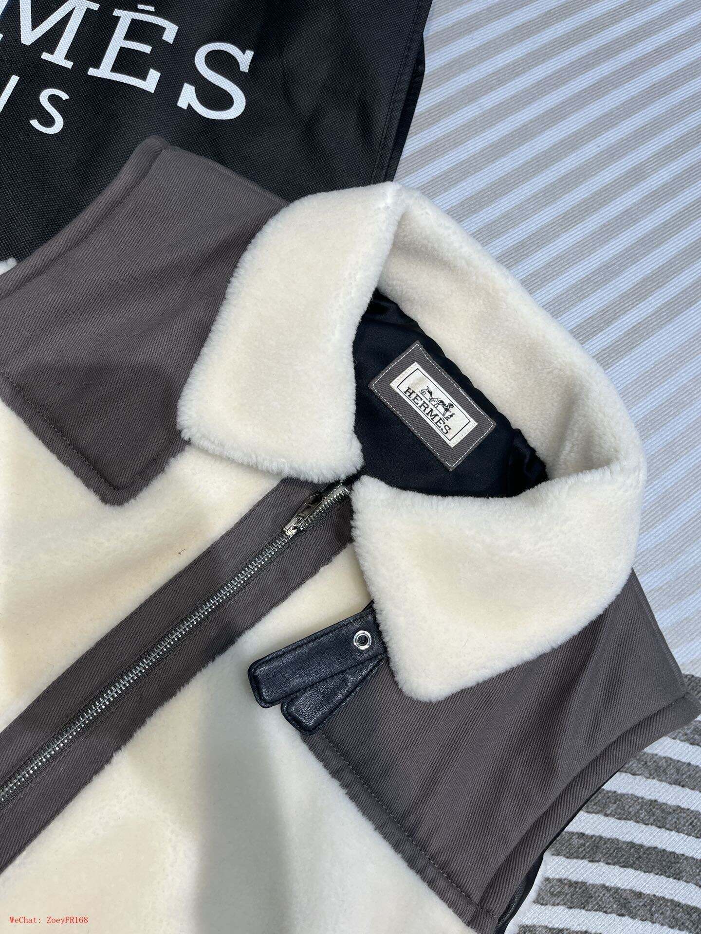 Hermès | Black Leather Jacket with Shearling Collar Hermes