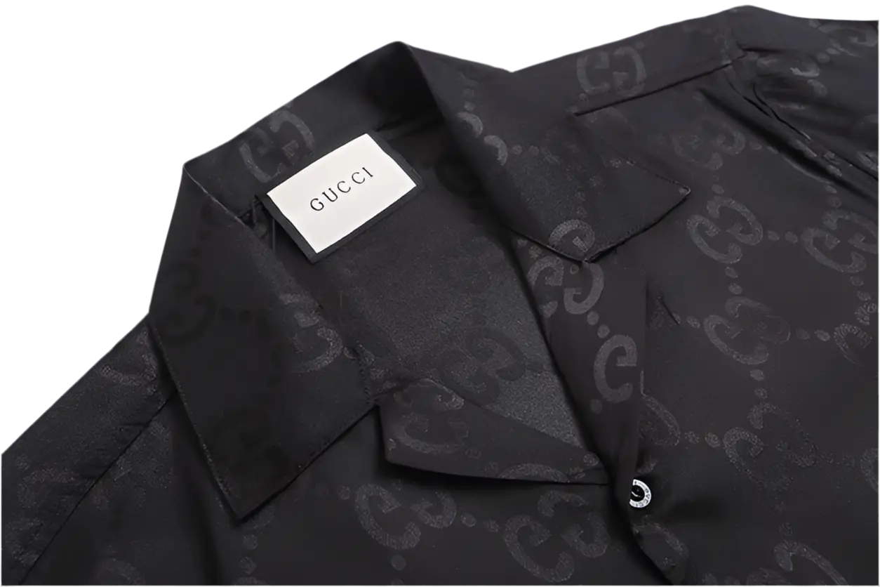 Gucci | Monogram Silk Button-Up Shirt | Black GG Pattern | Short Sleeve Gucci