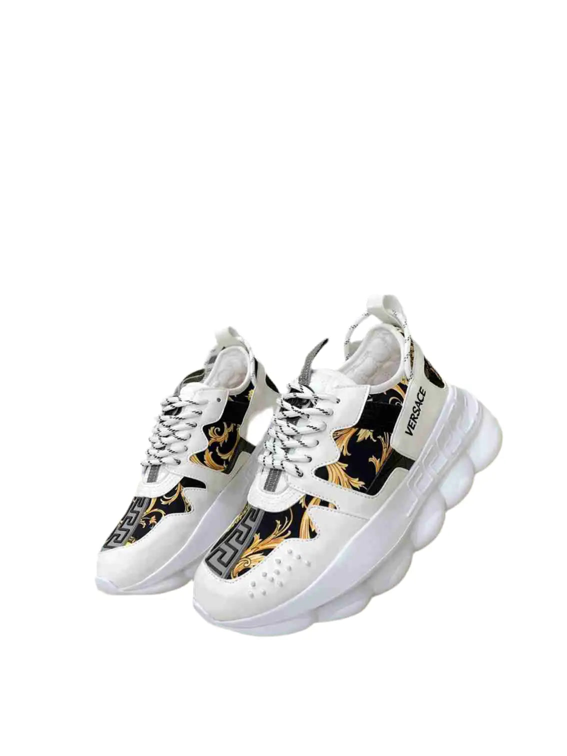 Versace Chain Reaction Sneakers | Baroque Print | White, Black, or Animal Style Versache