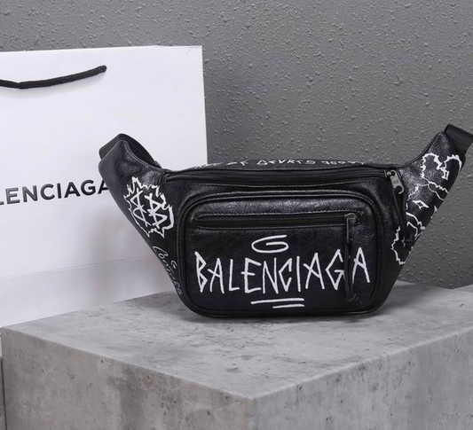 Balenciaga | Black Graffiti Leather Belt Bag