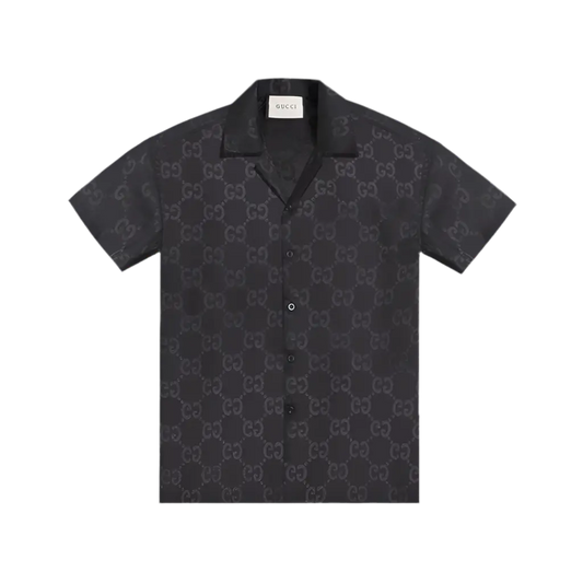Gucci | Monogram Silk Button-Up Shirt | Black GG Pattern | Short Sleeve Gucci