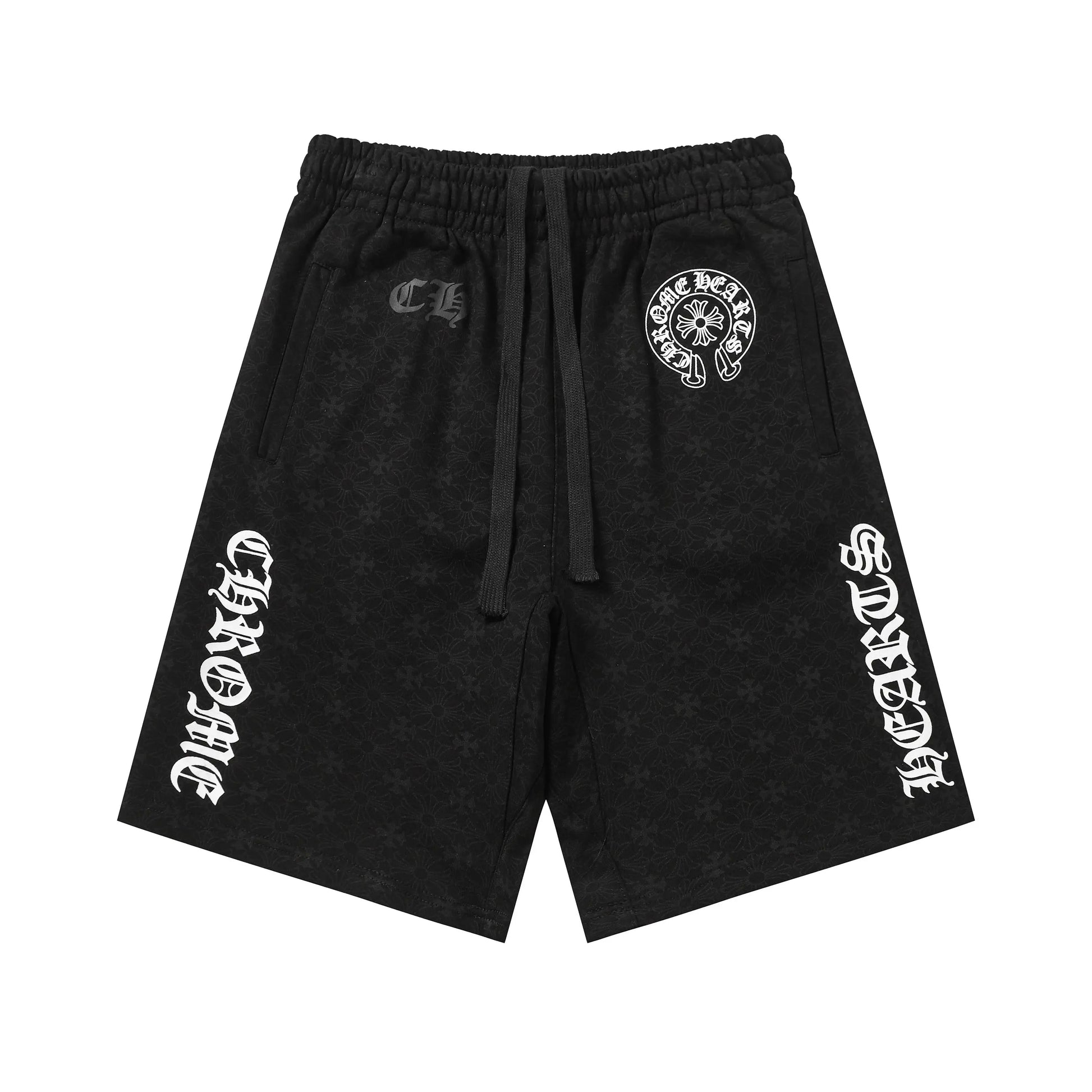 Chrome Hearts | Vertical Gothic Print Shorts | Black & White Chrome Hearts