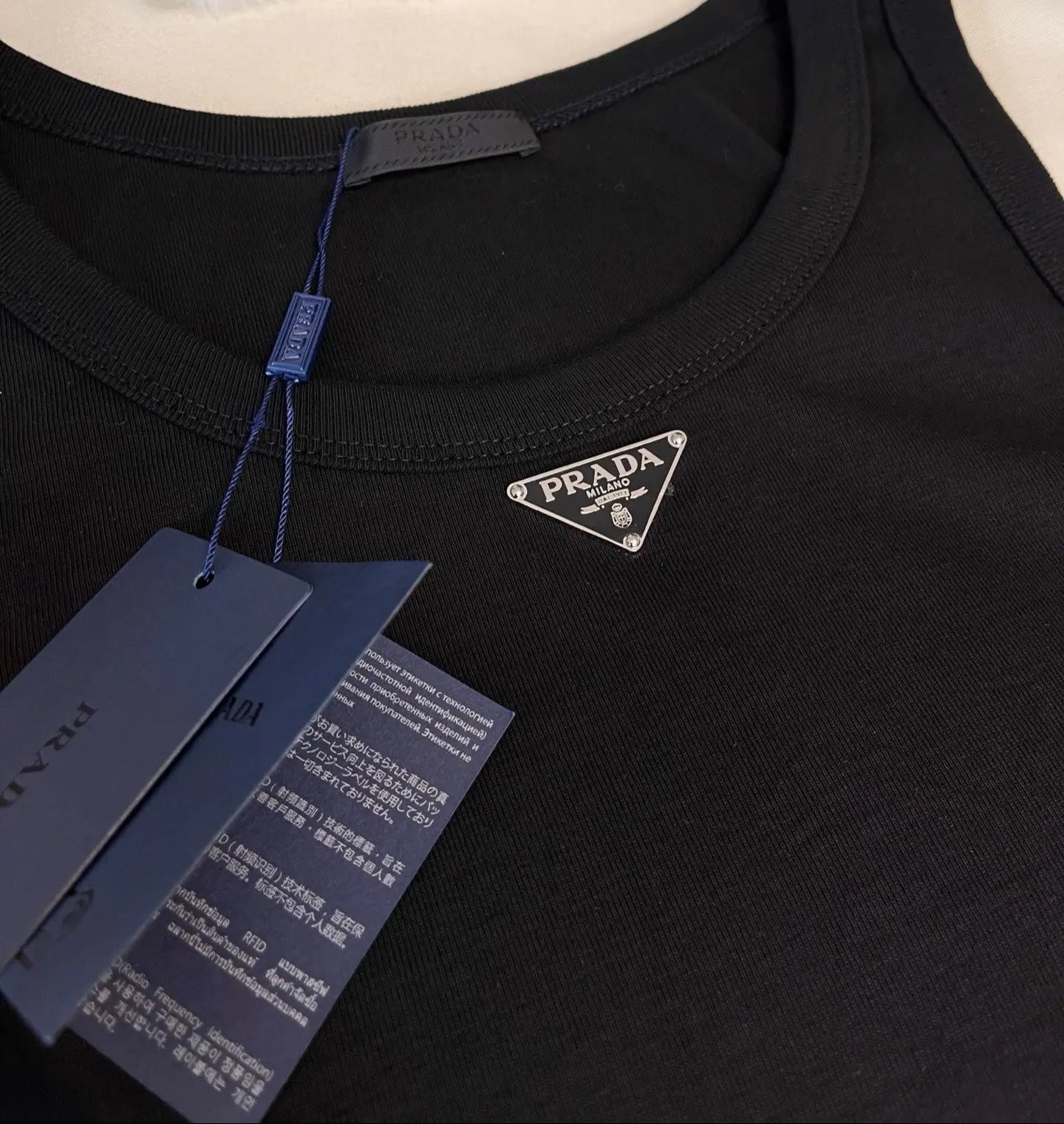 Prada | Triangle Logo Cotton Ribbed Tank Top Mens Prada