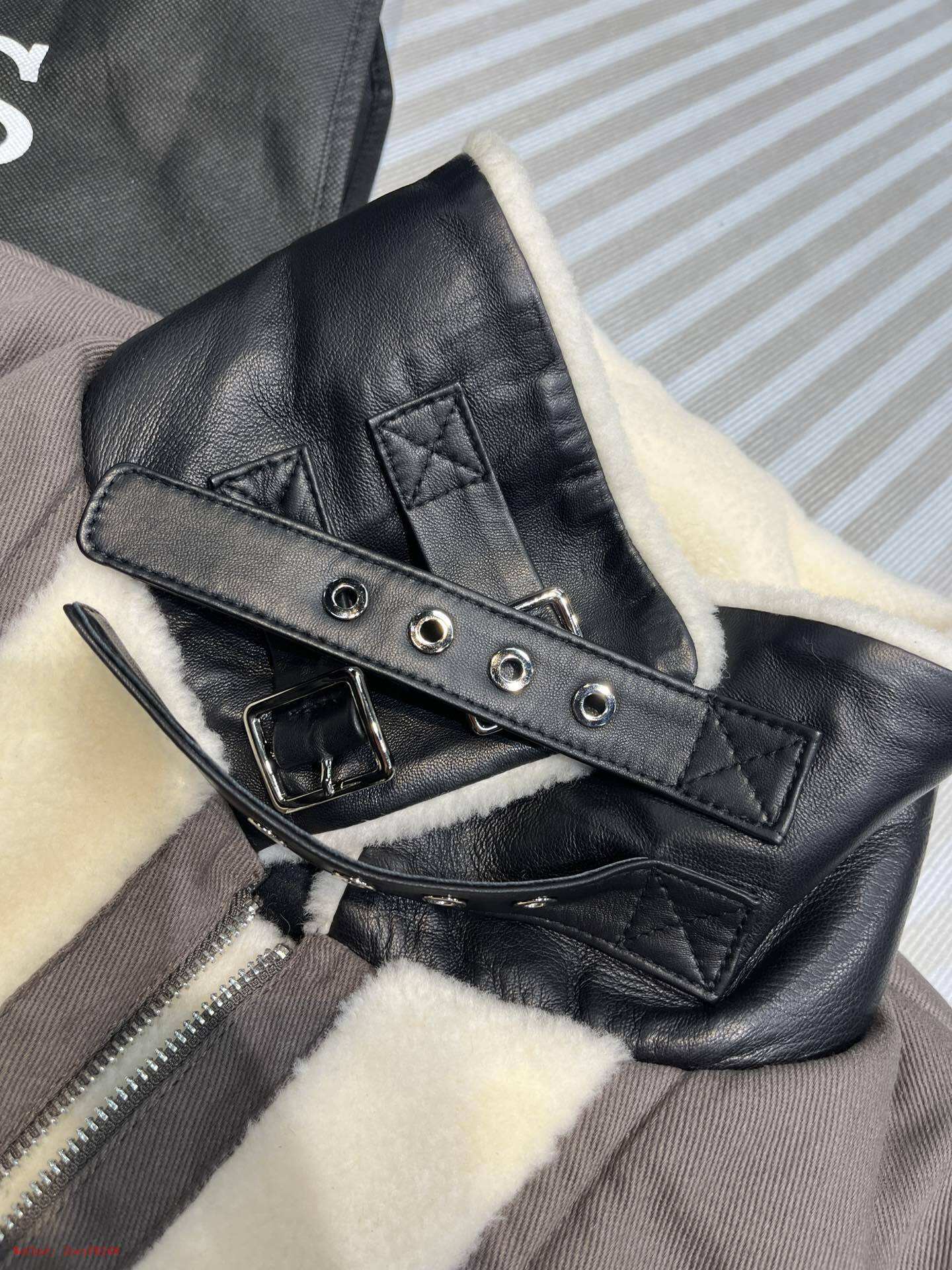 Hermès | Black Leather Jacket with Shearling Collar Hermes