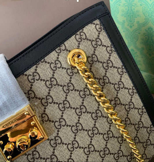 Gucci | Padlock Leather-Trimmed Canvas Tote Beige