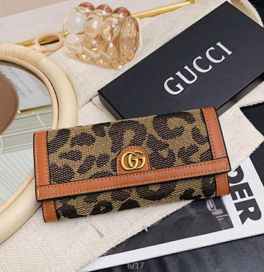 Leopard Print GG Canvas Wallet | Brown Trim
