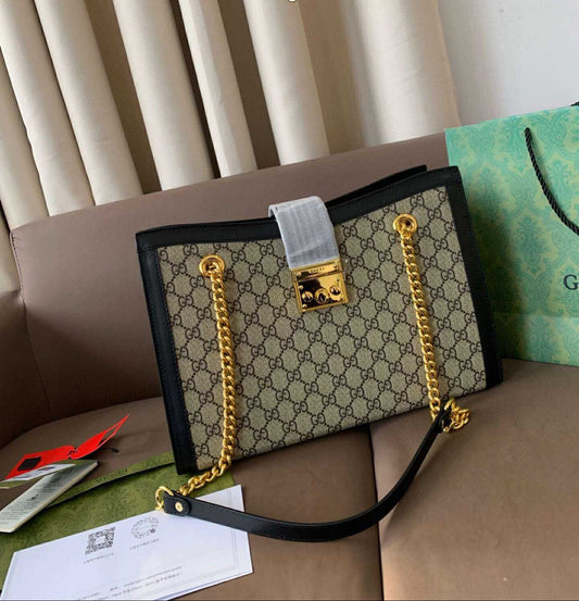 Gucci | Padlock Leather-Trimmed Canvas Tote Beige