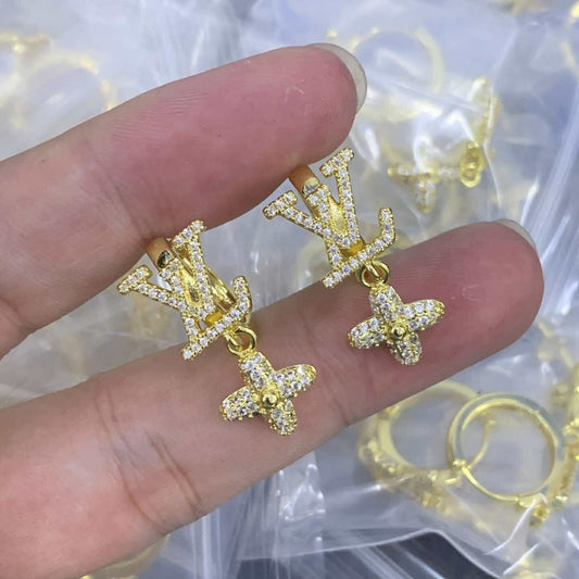 Gold Monogram Drop Earrings | Crystal Detail