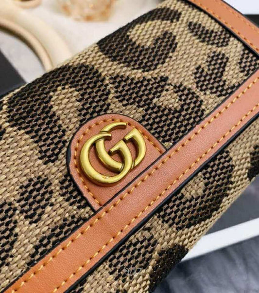 Leopard Print GG Canvas Wallet | Brown Trim