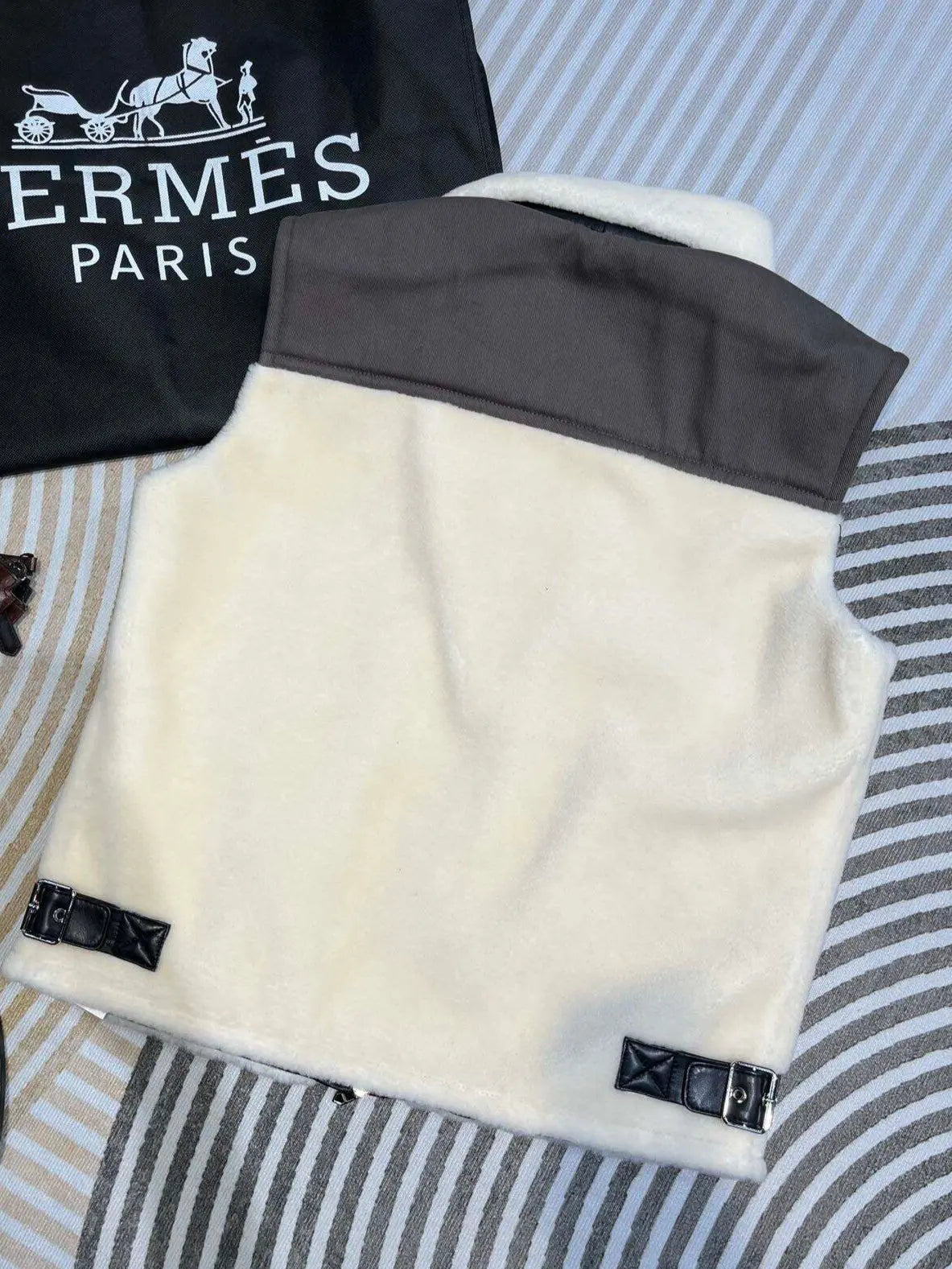 Hermès | Black Leather Jacket with Shearling Collar Hermes