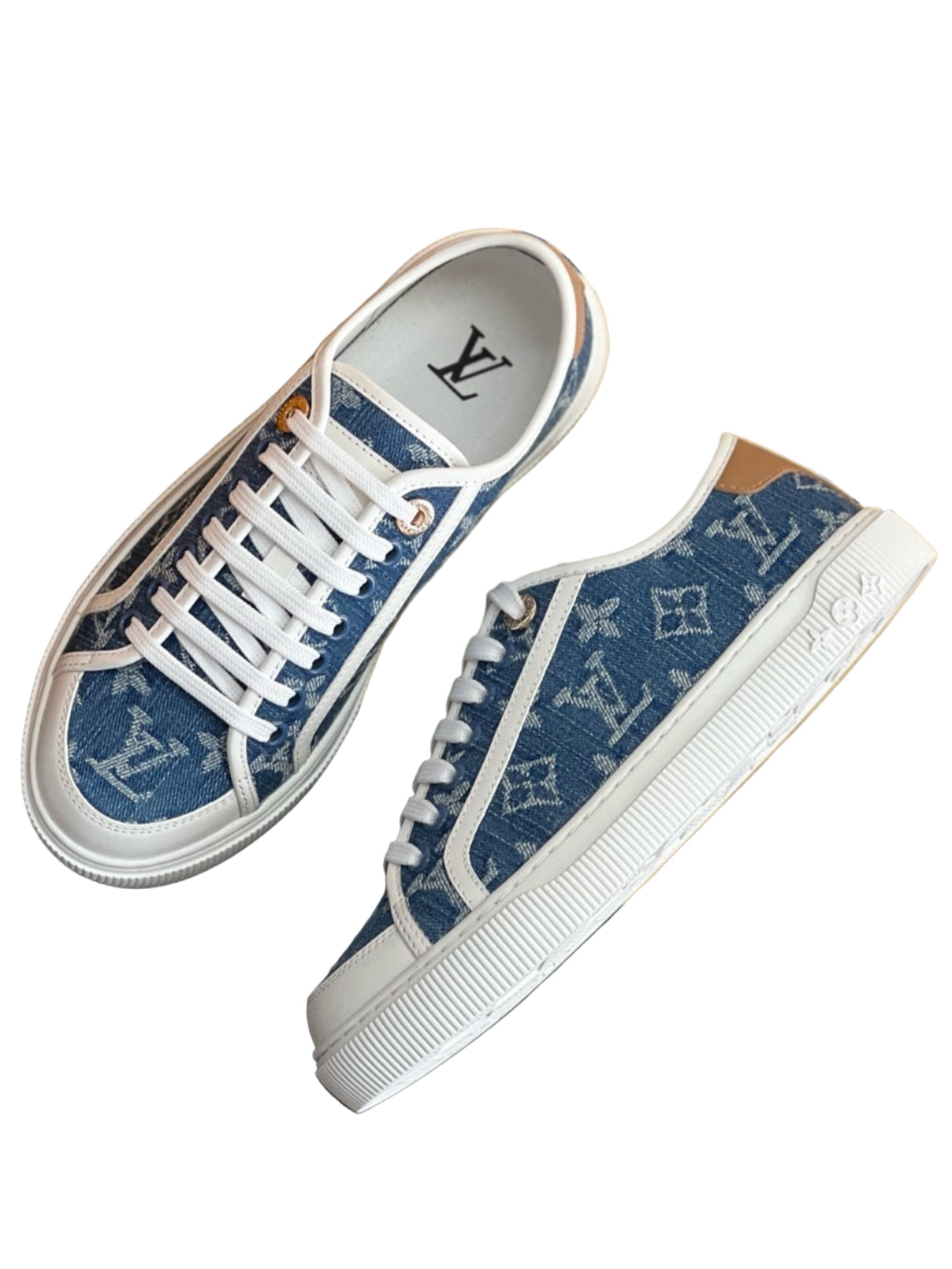Louis Vuitton | Lagoon Sneaker | Blue denim sneakers with white laces on a white background