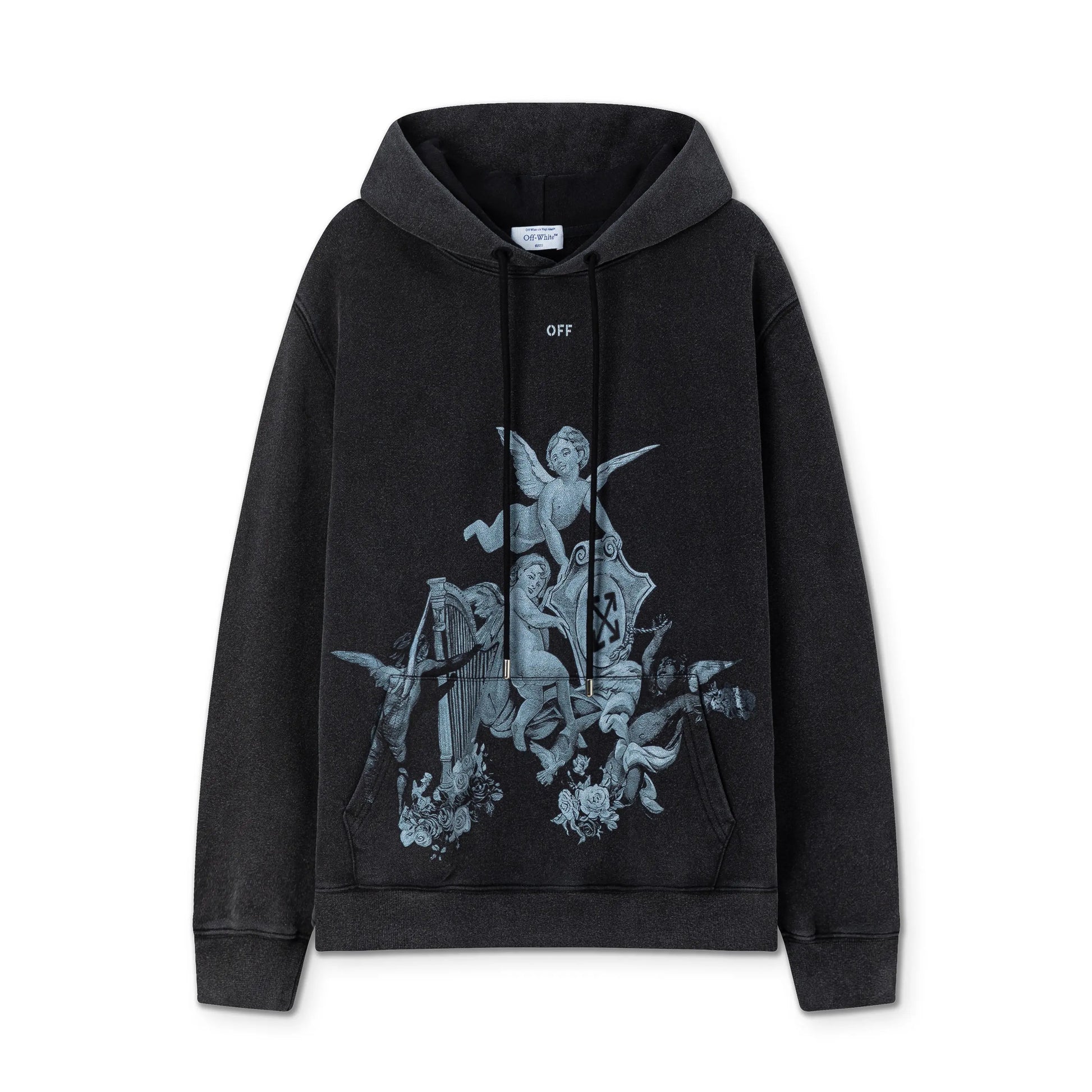 Off-White | Baroque Cherub Graphic Hoodie | Washed Black Off-White