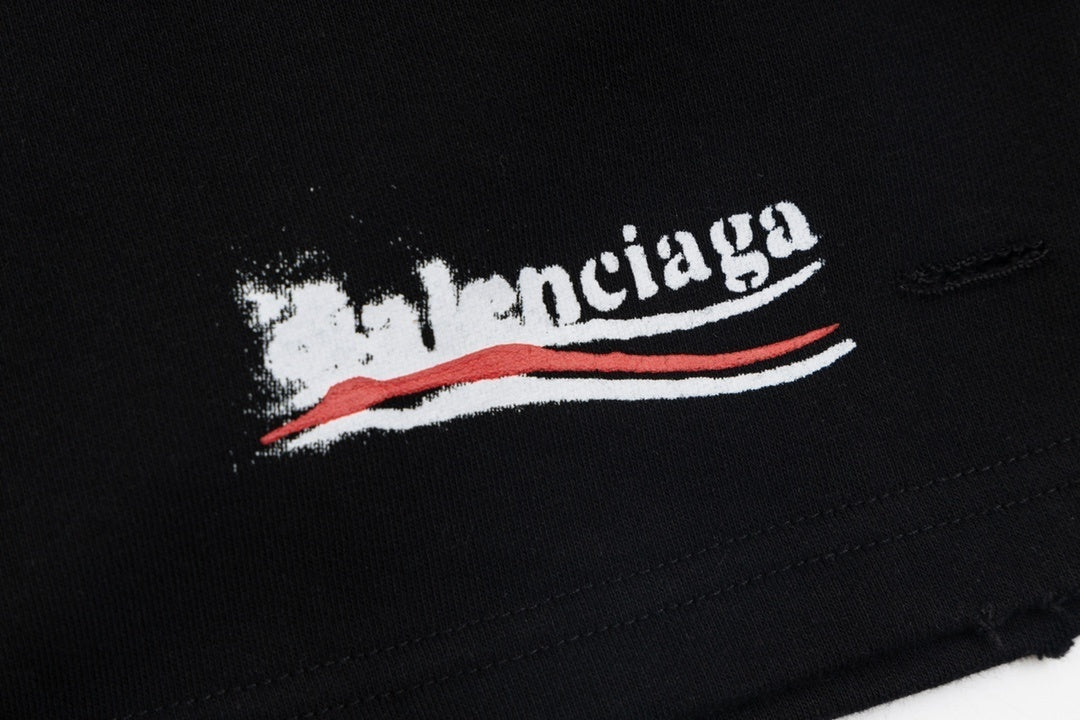 Balenciaga | Political Spray Logo Distressed Shorts
