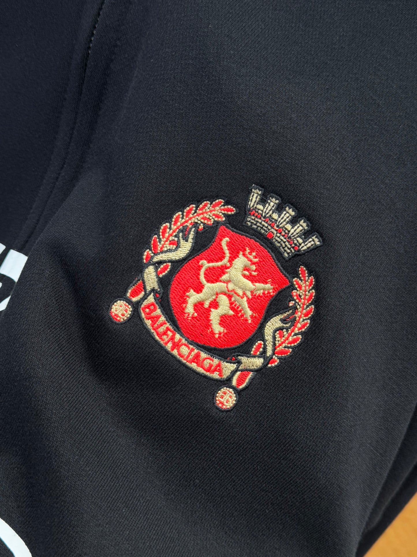 Balenciaga | Black Zip Hoodie | Crest & Logo Graphic