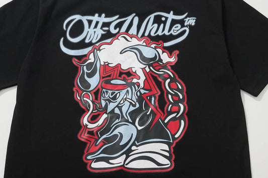 Off White | Retro Anime Graphic Tee | Red, White, or Two-Tone Off-White