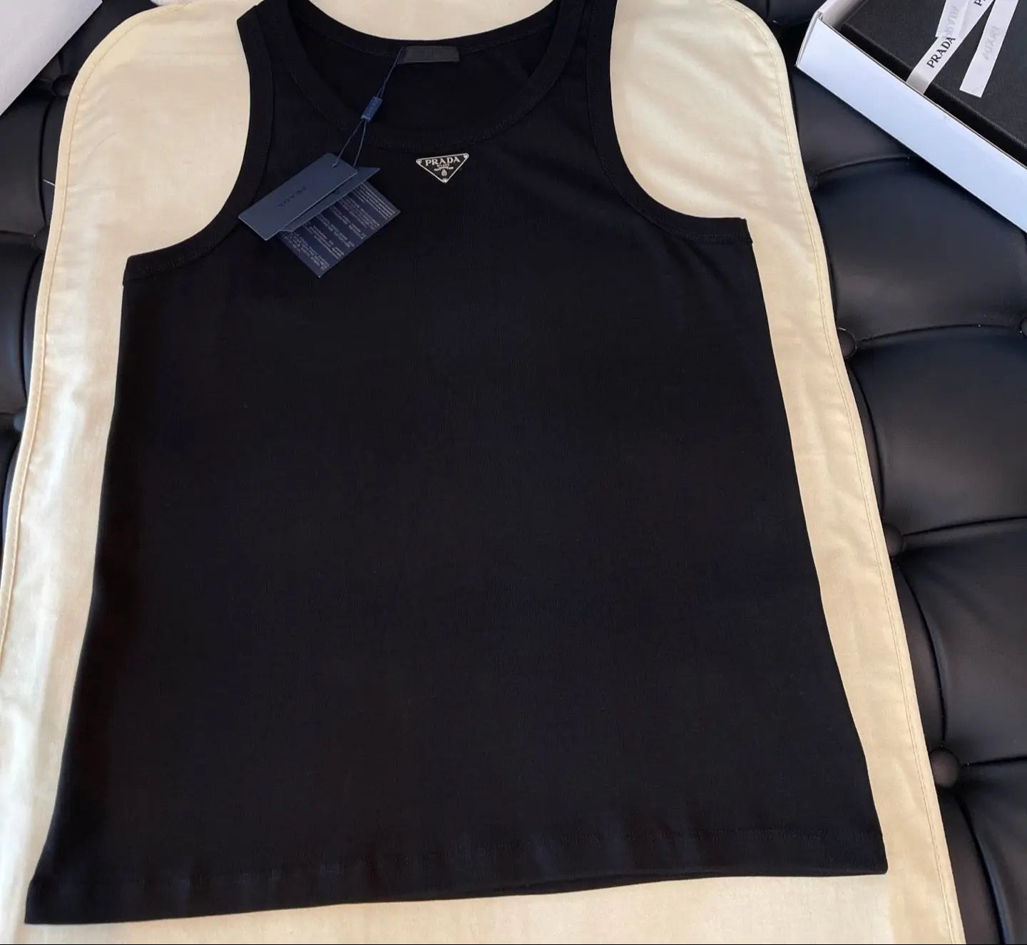 Prada | Triangle Logo Cotton Ribbed Tank Top Mens Prada