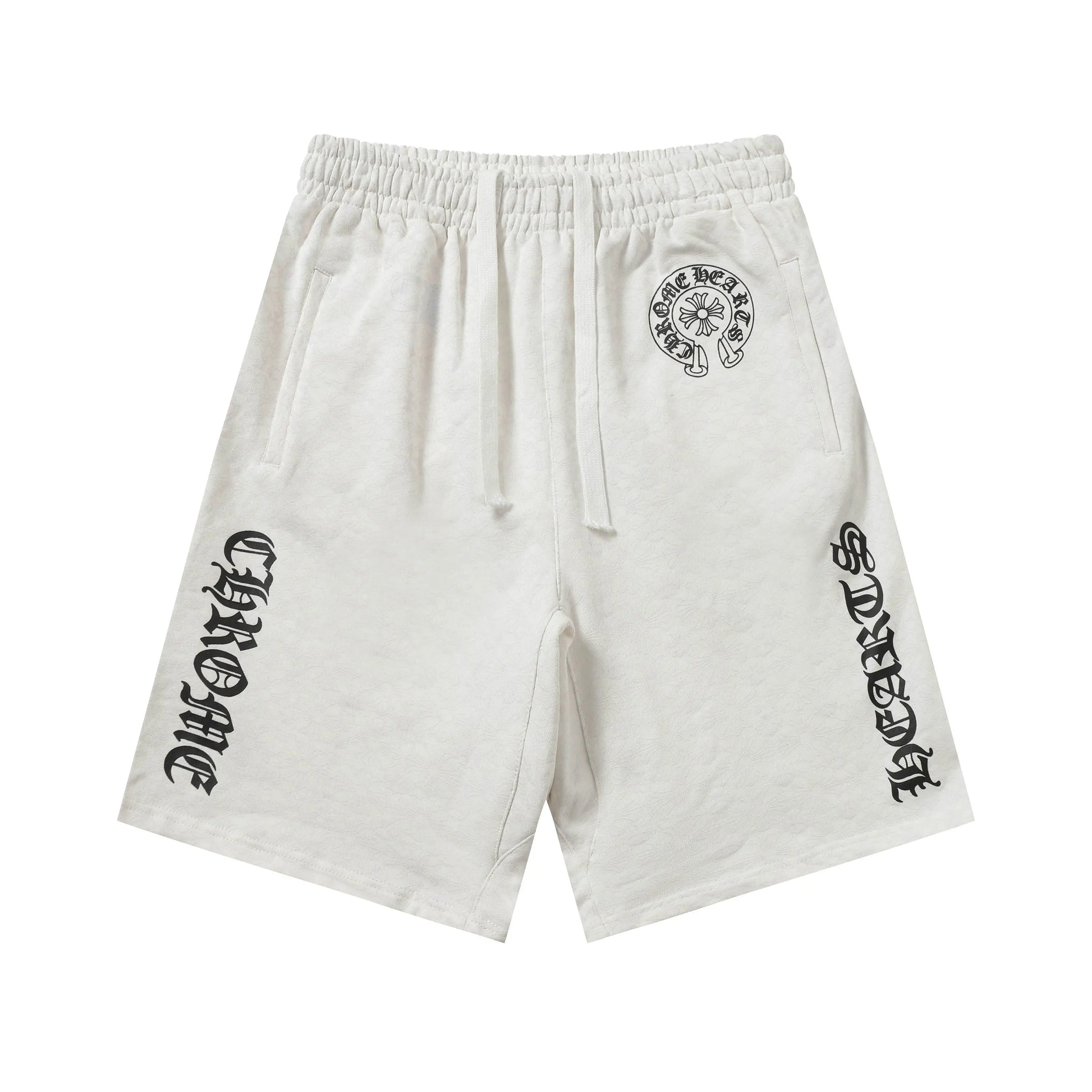 Chrome Hearts | Vertical Gothic Print Shorts | Black & White Chrome Hearts