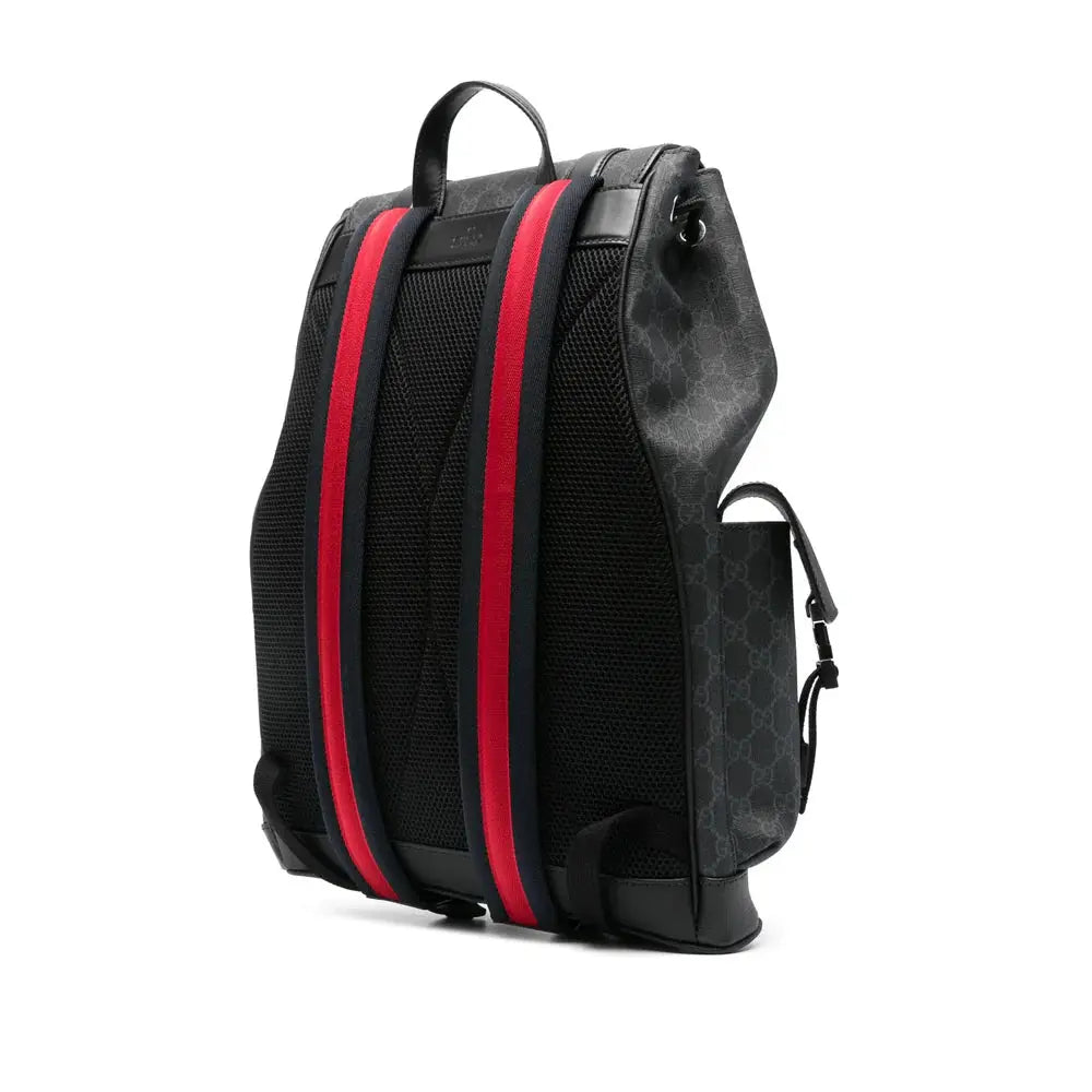 Gucci | Black GG Monogram Canvas Backpack with Web Stripe Gucci