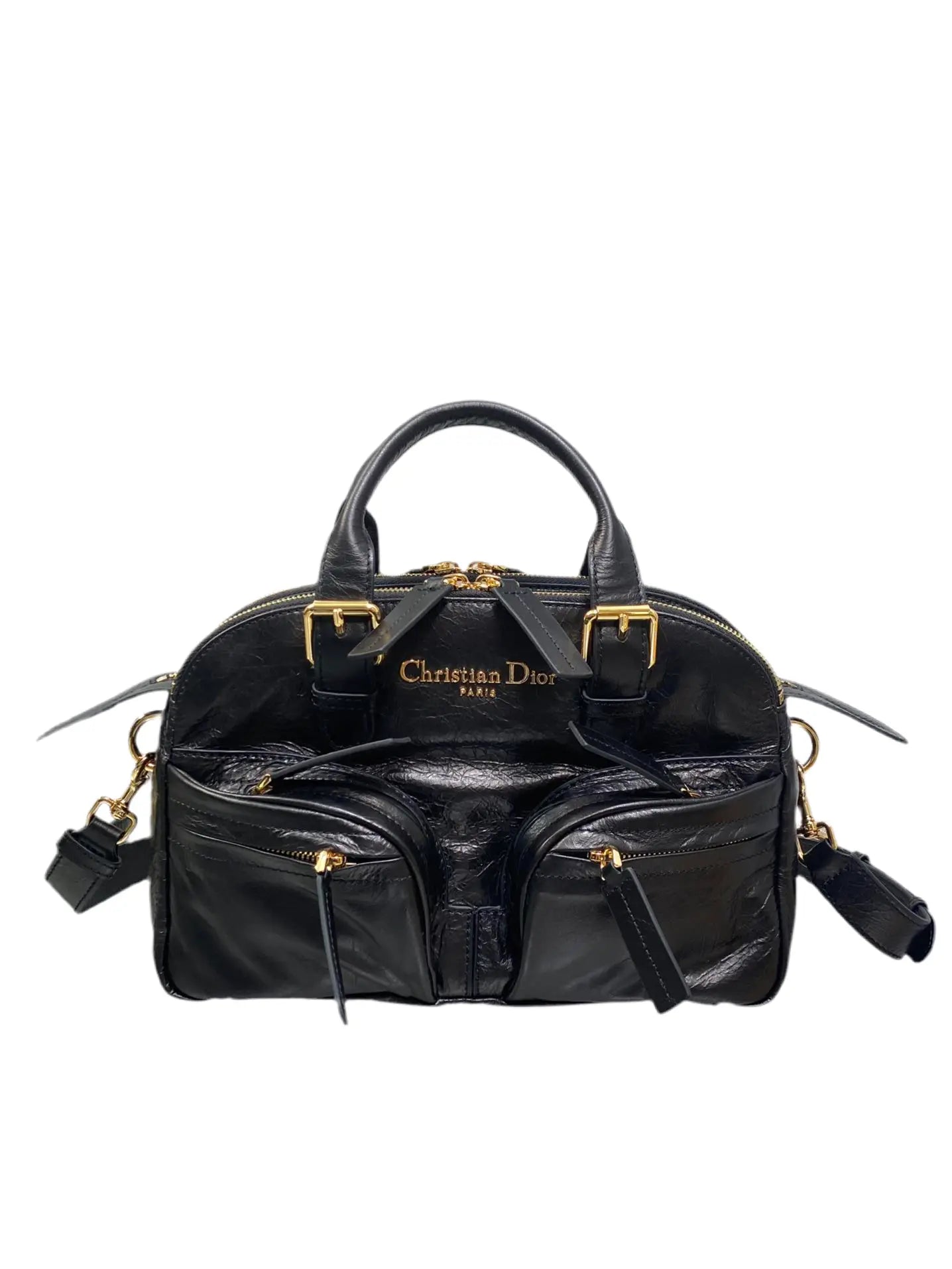 Christian Dior | Black Multi-Pocket Gold Hardware Leather Bag Dior