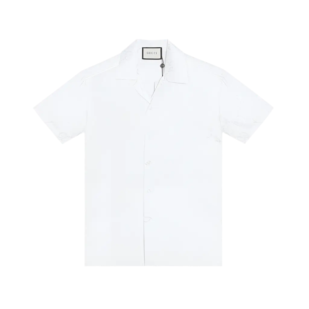 Gucci | Monogram Silk Button-Up Shirt | Black GG Pattern | Short Sleeve Gucci