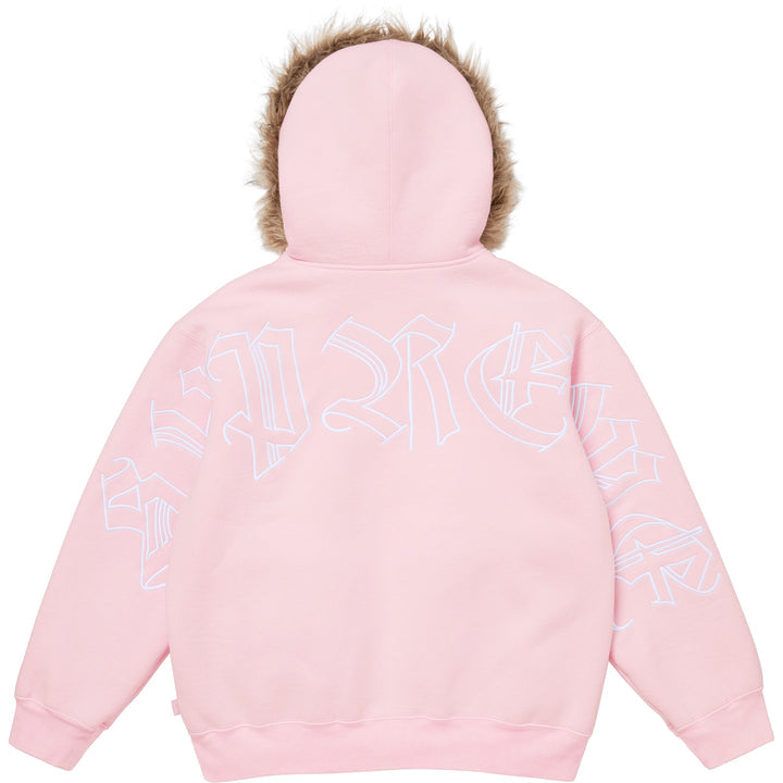 Supreme | Faux Fur Trim Logo Hoodie | Light Pink
