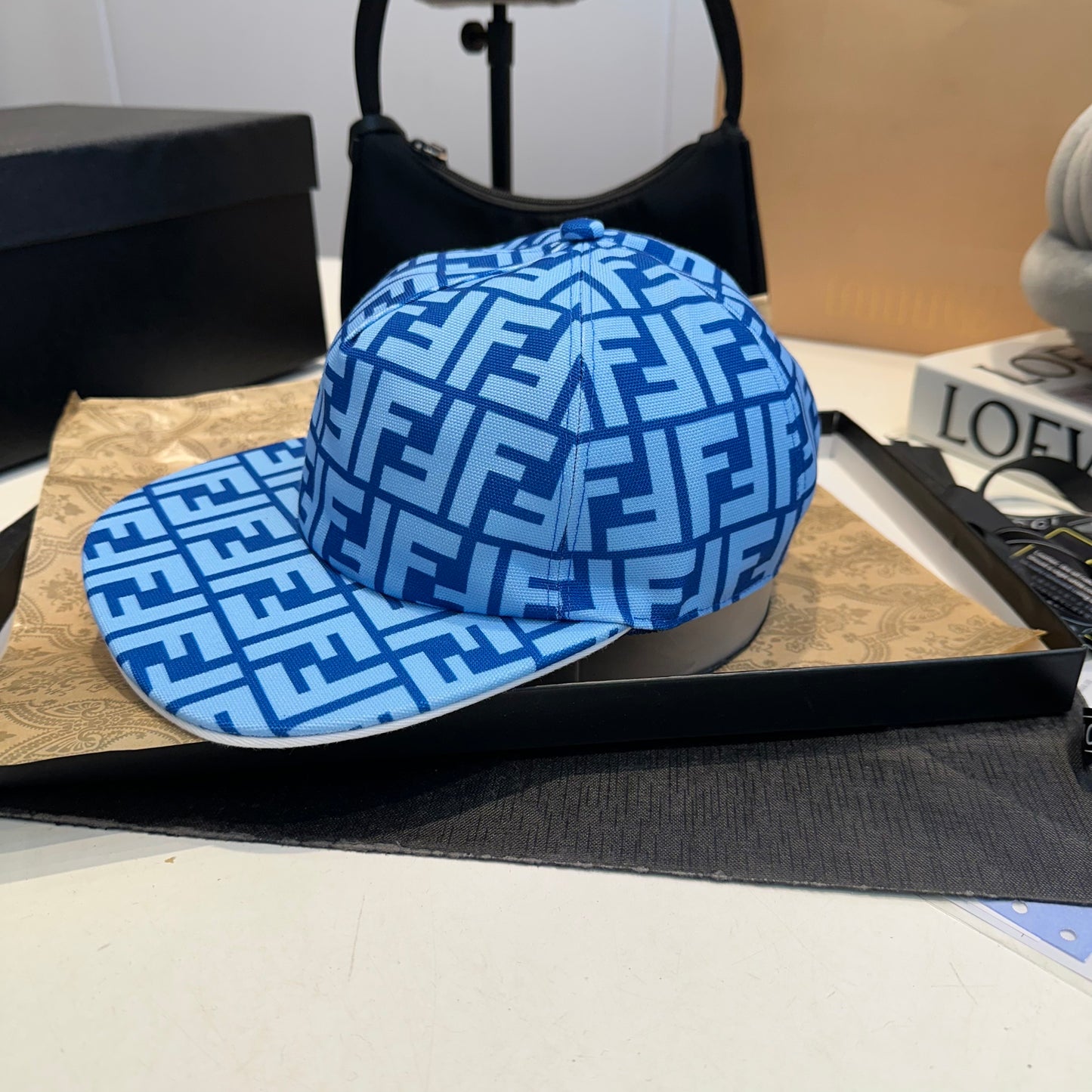 Fendi | Blue FF Monogram Canvas Baseball Cap | Adjustable Strap - Dark or Light Blue