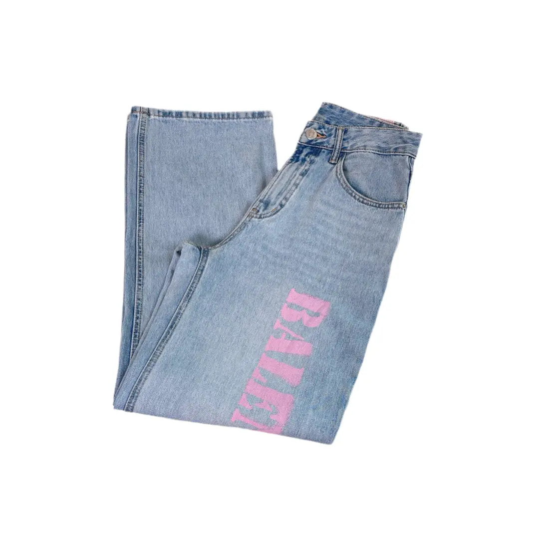 Balenciaga | Custom | Light Wash Pink Logo Distressed Jeans Balenciaga