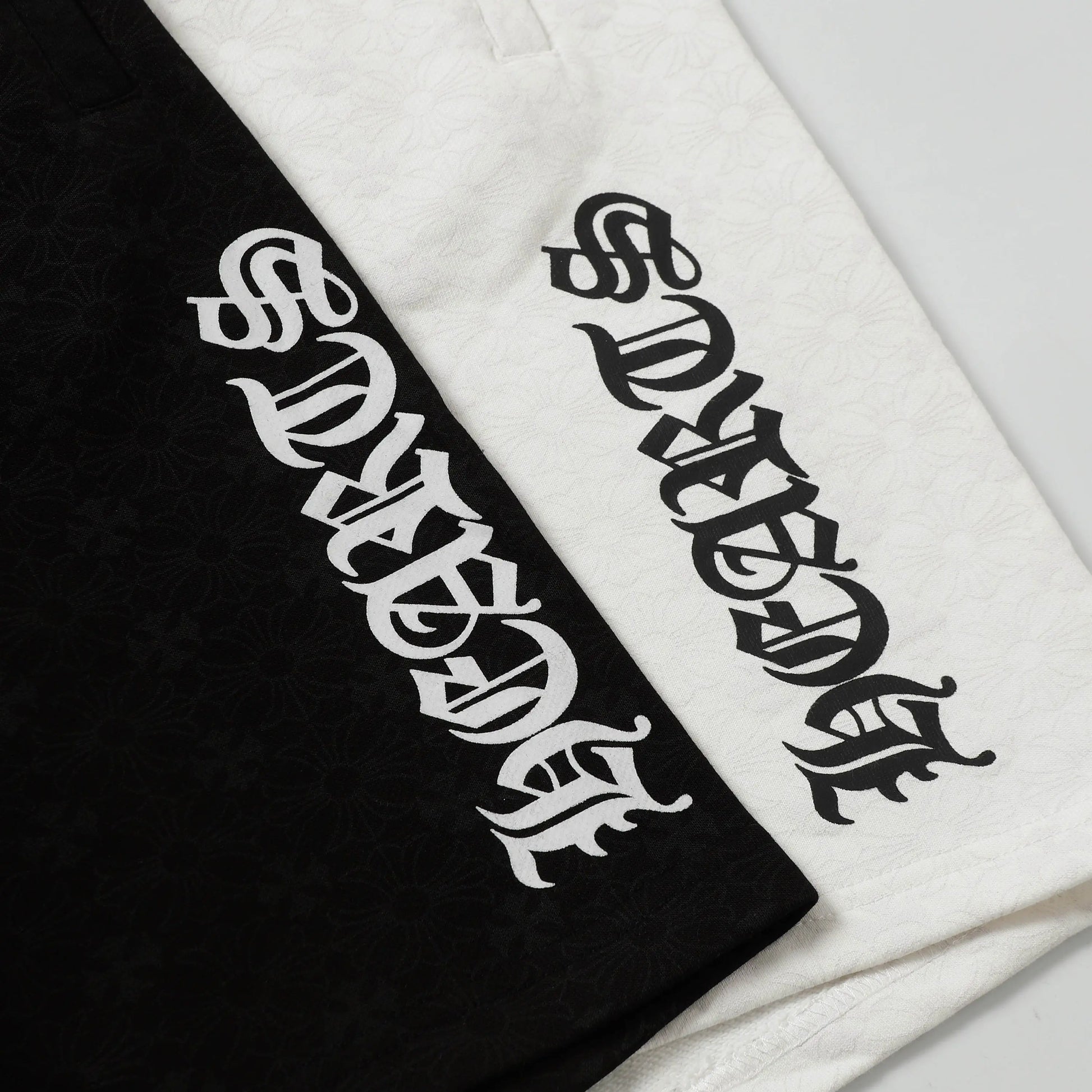 Chrome Hearts | Vertical Gothic Print Shorts | Black & White Chrome Hearts