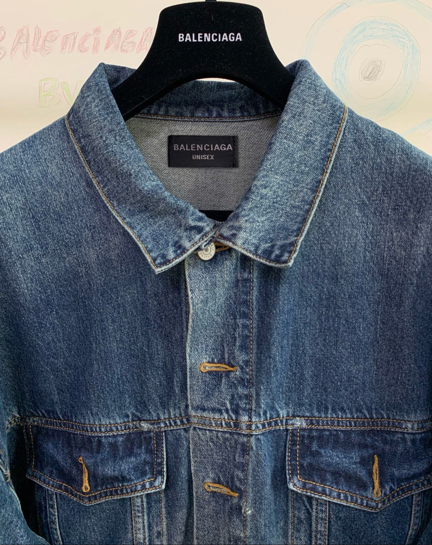 Balenciaga | Spray Logo Denim Jacket | Blue Wash