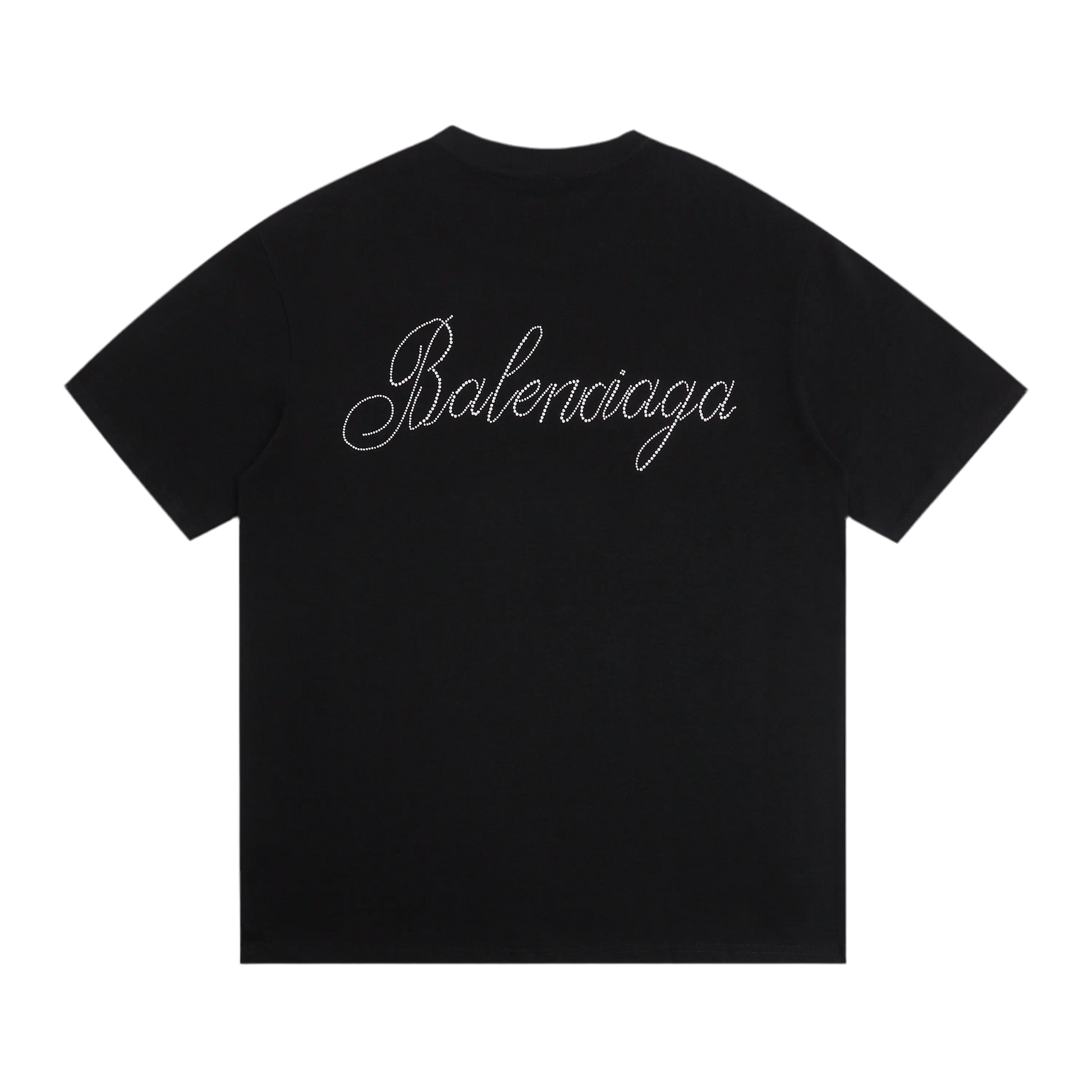 Balenciaga | Black Rhinestone Script Logo Tee | Oversized Fit Balenciaga