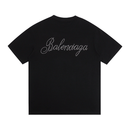 Balenciaga | Black Rhinestone Script Logo Tee | Oversized Fit Balenciaga