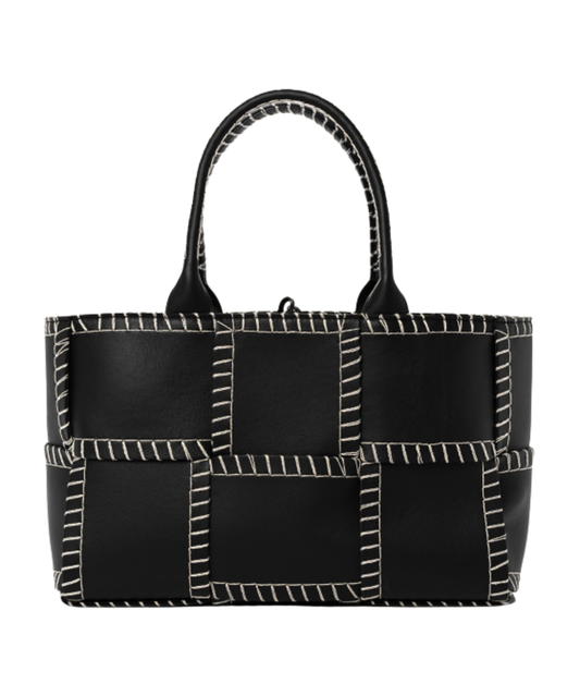 Bottega Veneta | Intrecciato Small Topstitch Arco Tote | Black & Red Leather