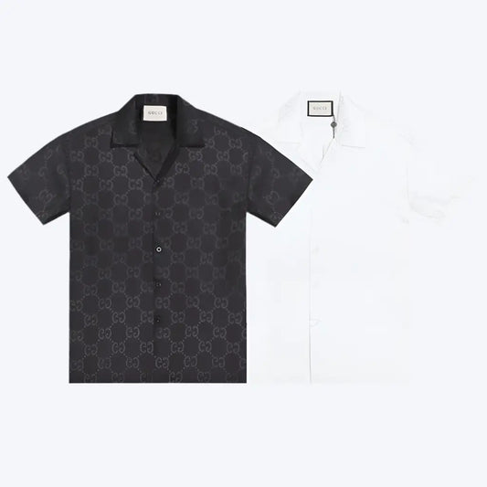 Gucci | Monogram Silk Button-Up Shirt | Black GG Pattern | Short Sleeve Gucci
