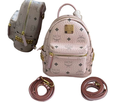 MCM | Pink Stark Mini Backpack | Monogram Leather | Gold Hardware